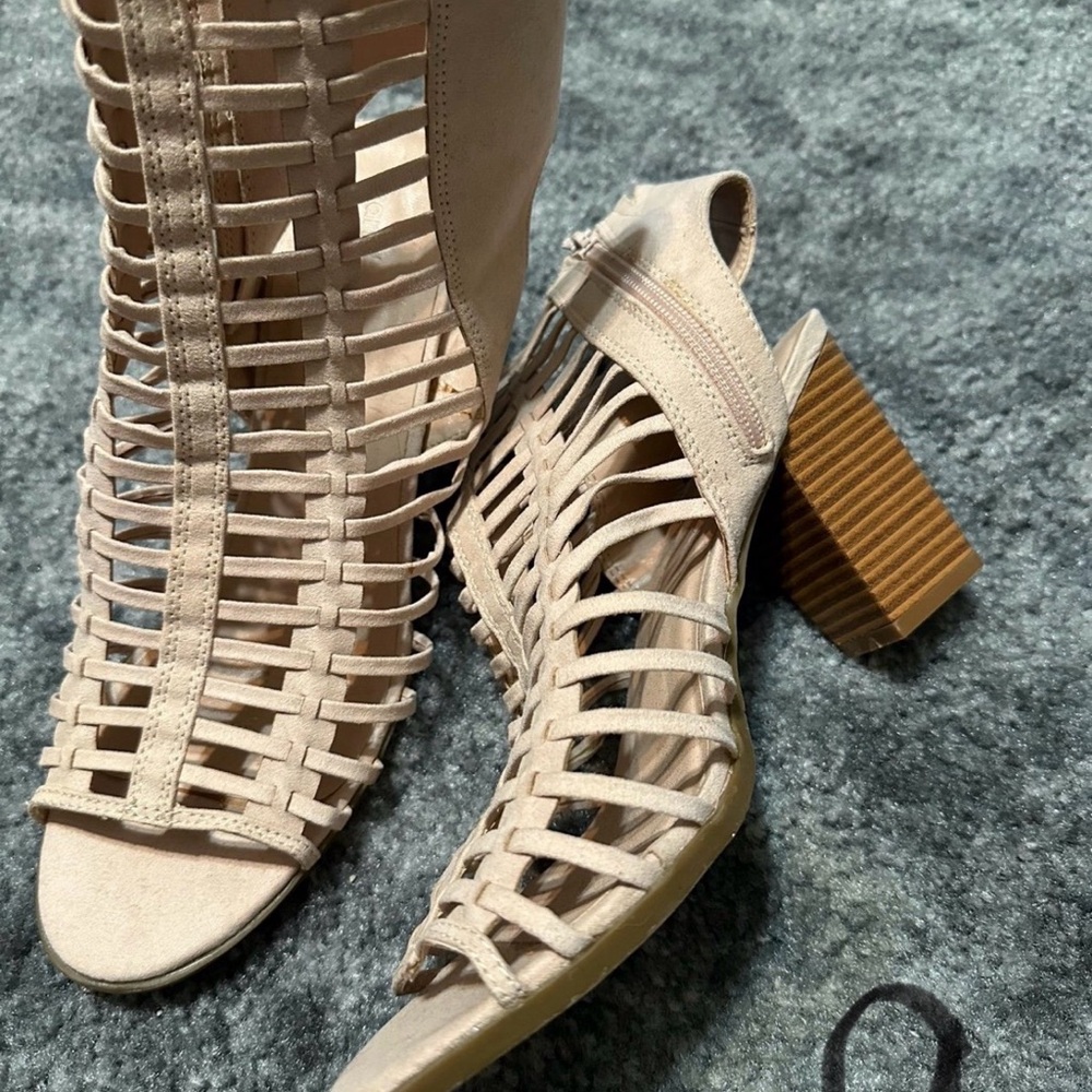 Charlotte Russe Beige Strappy Block Heels